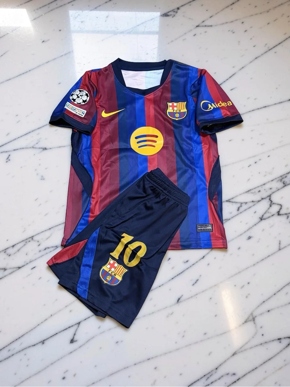 Lamine Yamal Barcelona 2025 2026 Home Kids Soccer Jersey Shorts Set #10 Youth Fo